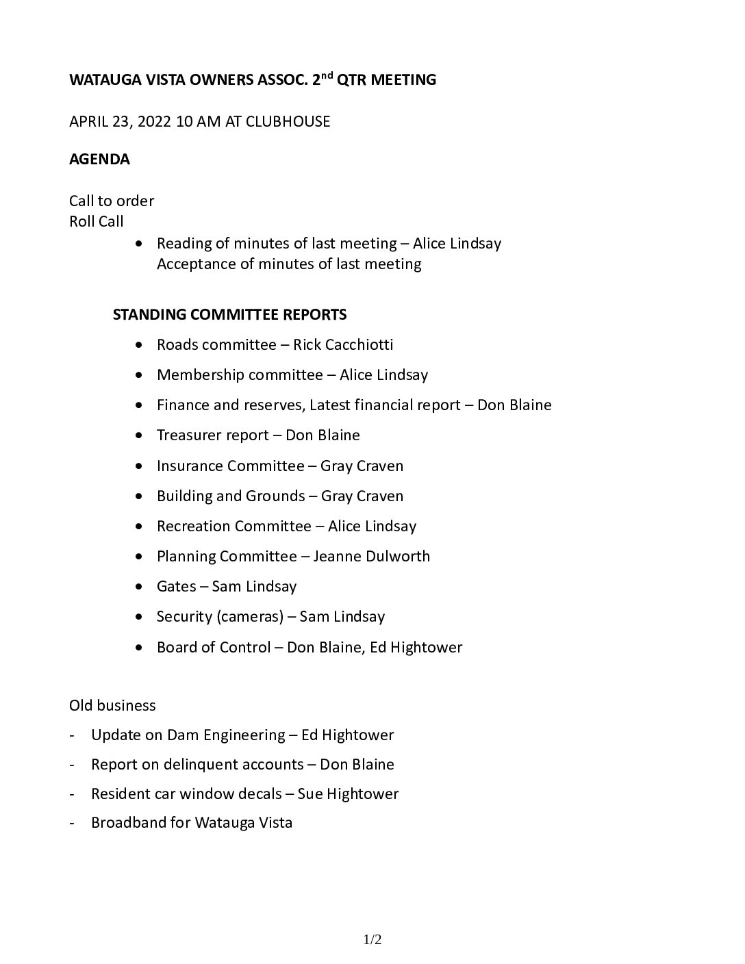 Meeting Agenda